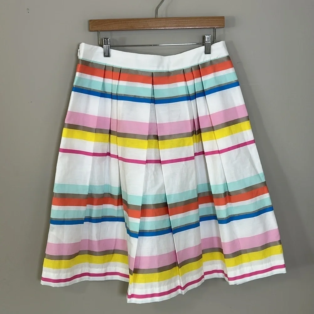 Kate Spade Ribbon Cape Rainbow Stripe Skirt Rainbow Pleated Midi Sz 12 NEW